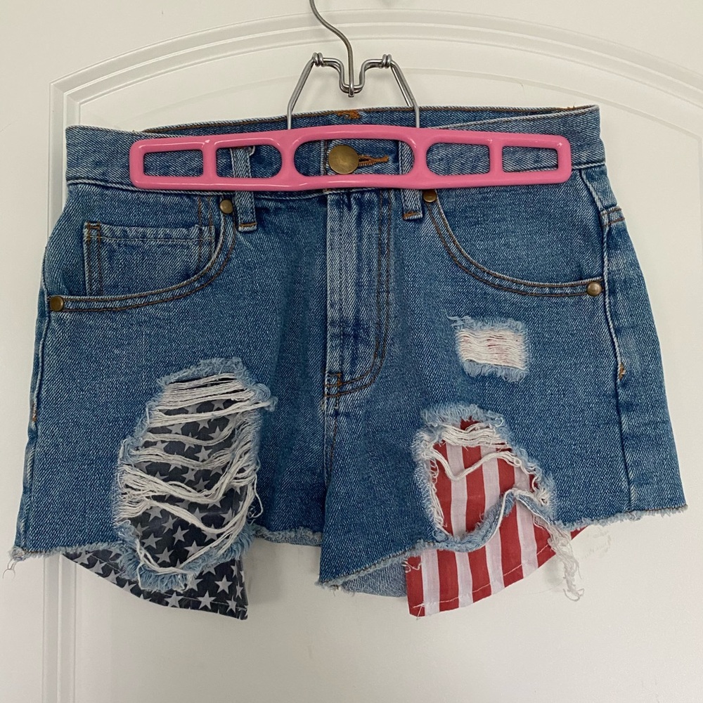 American Flag Denim Shorts